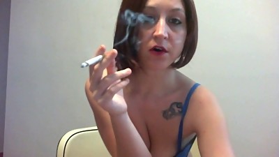 Hot brunette smoke cigarette take